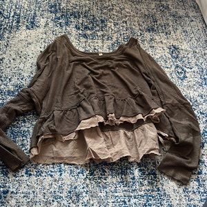 Free People Olive Green/ Brown Slouchy Crop Top - S